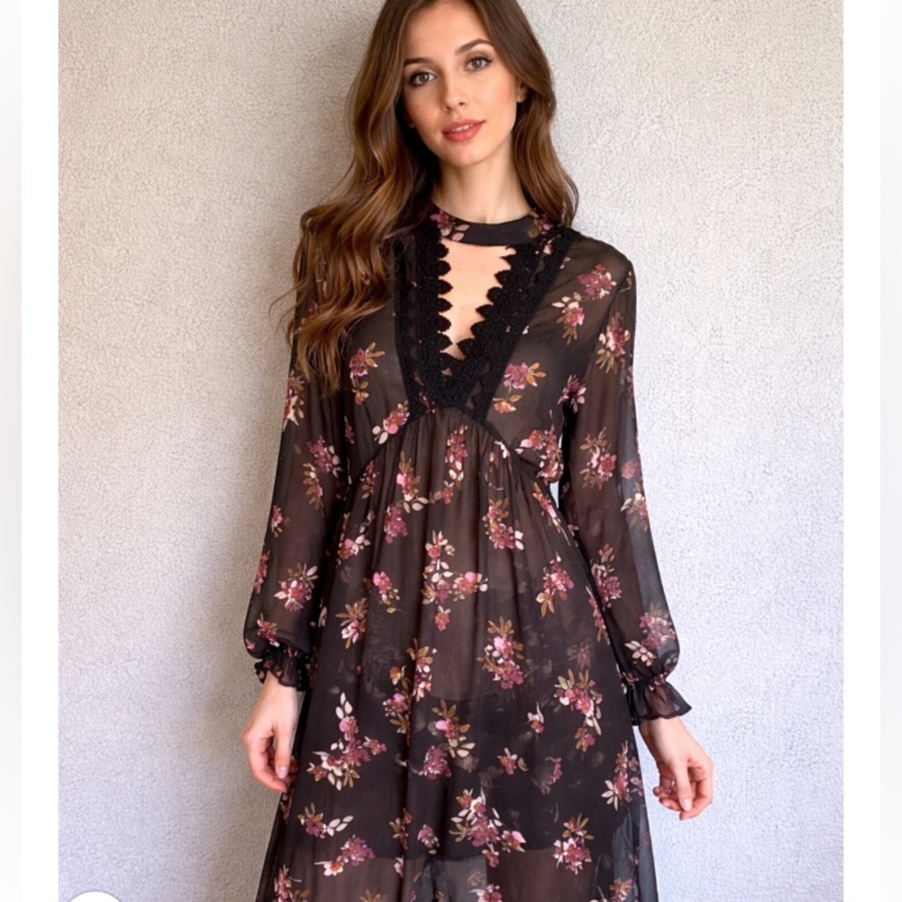 Clover + Scout Sheer Floral Dress Womens M Medium Fairy WhimsiGoth Grunge Lace